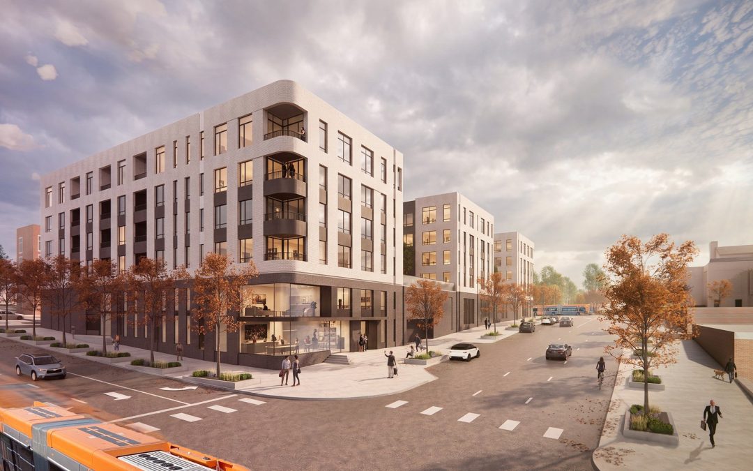 Rendering del proyecto de 186 apartamentos previsto en 24th y Dodge streets en Omaha